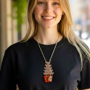 Vintage Elegant Silver Necklace with Baltic Amber Pendant